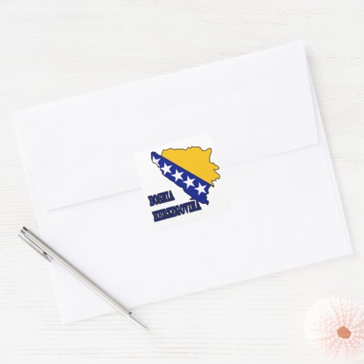 ボスニア・ヘルツェゴビナの地図に記された国旗 スクエアシール (封筒)