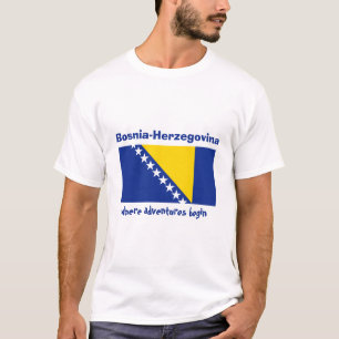 ボスニア・ヘルツェゴビナの旗+地図+テキストTシャツ Tシャツ