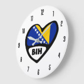 ボスニア・ヘルツェゴビナ国コード国旗のハート ラージ壁時計 (傾斜)