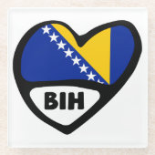 ボスニア・ヘルツェゴビナ国コード国旗ハートBIH ガラスコースター (正面)