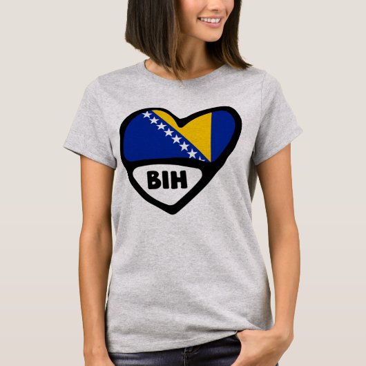 ボスニア・ヘルツェゴビナ国コード国旗ハートBIH Tシャツ (正面)