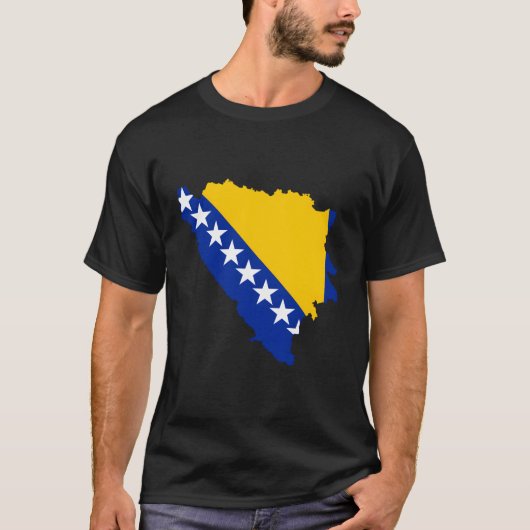 ボスニア・ヘルツェゴビナ国旗の地図 Tシャツ (正面)