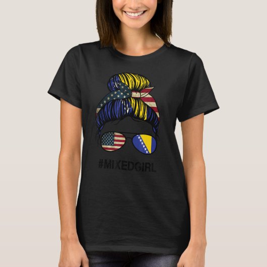 ボスニア・ヘルツェゴビナ米国国旗USAボスニア語 Tシャツ (正面)