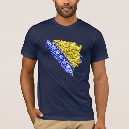 ボスニア・ヘルツェゴビナ 国旗色地図 Tシャツ (正面)