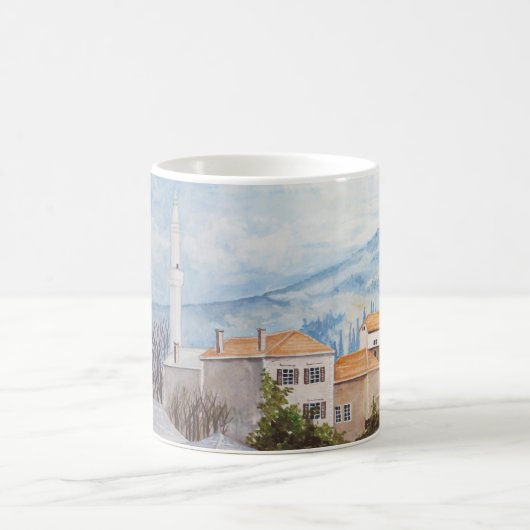 ボスニア・モスター – アクリル絵画街並み コーヒーマグカップ (中央)