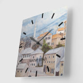 ボスニア・モスター – アクリル絵画街並み スクエア壁時計 (傾斜)