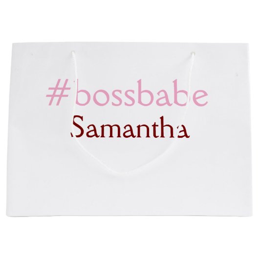 ボスベイビー ハッシュタグ ライトピンク 名前追加 ガールボス ラージペーパーバッグ (正面)
