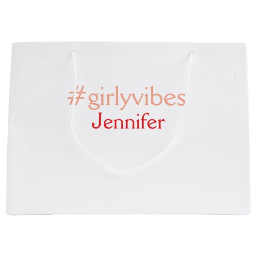ボスベイビー ハッシュタグ ライトピンク 名前追加 ガールボス ラージペーパーバッグ (正面)