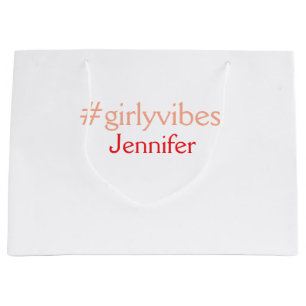 ボスベイビー ハッシュタグ 淡いピンク 名前追加 ガールボス ラージペーパーバッグ