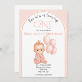 ボスベビーガール誕生日招待状ピンクパステル 招待状