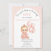 ボスベビーガール誕生日招待状ピンクパステル 招待状 (正面)