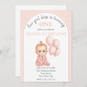 ボスベビーガール誕生日招待状ピンクパステル 招待状 (正面/裏面)