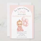 ボスベビーガール誕生日招待状ピンクパステル 招待状 (正面)