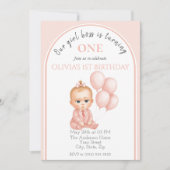 ボスベビーガール誕生日招待状ピンクパステル 招待状 (正面)