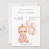 ボスベビーガール誕生日招待状ピンクパステル 招待状 (正面)