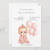 ボスベビーガール誕生日招待状ピンクパステル 招待状 (正面/裏面)