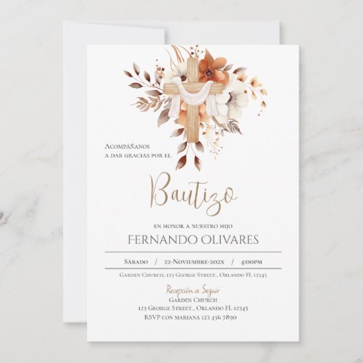ボスペインのホフローラバプテスマの招待 招待状 (正面)