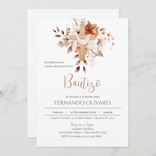 ボスペインのホフローラバプテスマの招待 招待状 (正面/裏面)