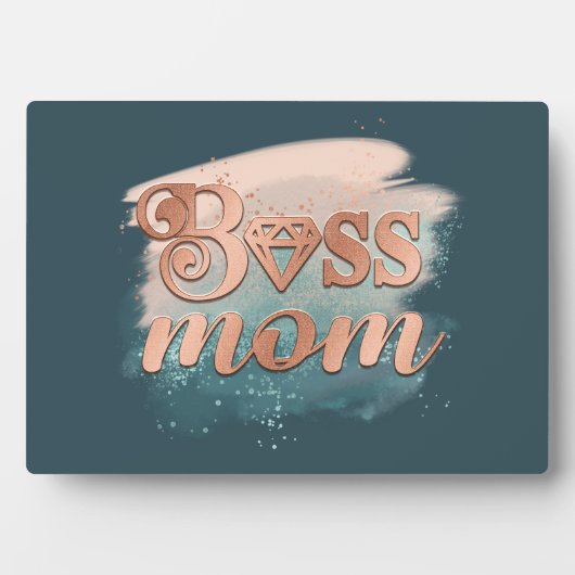 ボスマムトレンディー銅ティール(緑がかった色)水色タイポグラフィ フォトプラーク (正面)