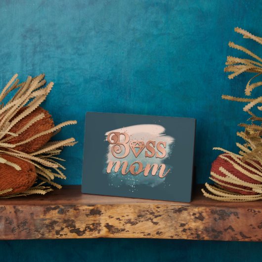 ボスマムトレンディー銅ティール（緑がかった色）水色タイポグラフィ  フォトプラーク (側面)