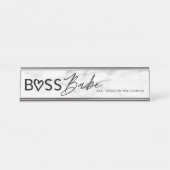 ボスモダンベースタイリッシュブホワイトグレー大理石&ブラック デスクネームプレート (正面)