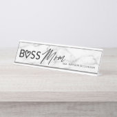 ボスモダンマムホワイトグスタイリッシュレー大理石&ブラック デスクネームプレート (正面)