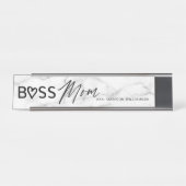 ボスモダンマムホワイトグスタイリッシュレー大理石&ブラック デスクネームプレート (正面)