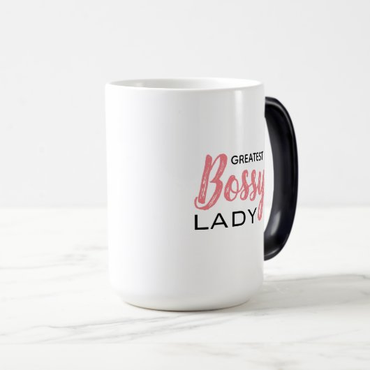 ボスレディおもしろいーピンクホワイトタイポグラフィ モーフィングマグカップ (正面右)