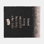 ボスレディやる気を起こさせるーバラ金ゴールドグリッターブラック フリースブランケット (正面(横))