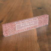 ボスレディパーソナライズされたーバラ金ゴールドグリッタースパークル デスクネームプレート (側面)