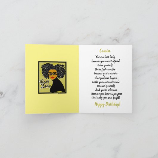 ボスレディーアイシドアフリカ系アメリカ誕生日 カード (内部)
