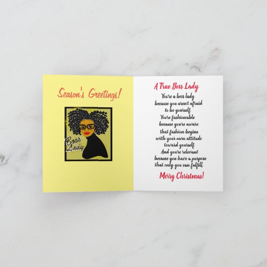 ボスレディーアフリカンアメリカのクリスマスカード カード (内部)