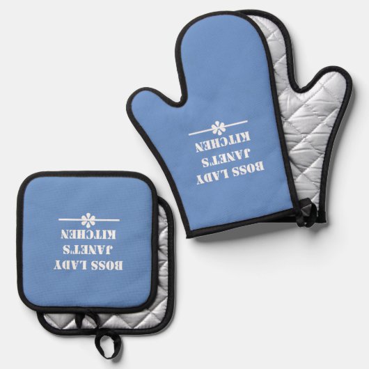 ボスレディージャネットのキッチンの必見ブルークール 鍋つかみ&鍋敷きセット (正面/裏面)