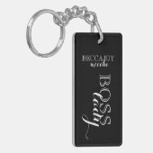 ボスレディースクリプト名前をカスタムする白黒 キーホルダー (正面左)