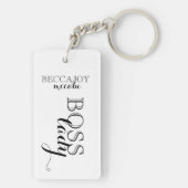 ボスレディースクリプト名前をカスタムする白黒 キーホルダー (裏面)