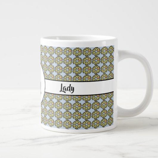 ボスレディーブラックキャットとピンクの花ブルー ジャンボコーヒーマグカップ (右)