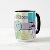 ボスレディーブラックモノグラム抽象芸術2リンガー15oz マグカップ (正面右)