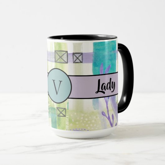 ボスレディーブラックモノグラム抽象芸術2リンガー15oz マグカップ (正面右)