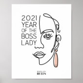 ボスレディーラインアート顔タイポグラフィ やる気を起こさせる ポスター (正面)