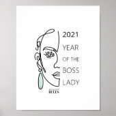ボスレディーラインアート顔タイポグラフィ やる気を起こさせる ポスター (正面)