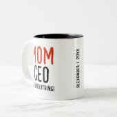 ボス母 |パパおもしろいレッドモダン・ブラックタイポグラフィ ツートーンマグカップ (正面左)