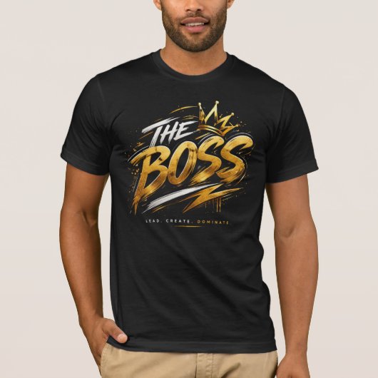 ボス王冠 - ゴールドストリートウェアパワーTシャツ 🔥 Tシャツ (正面)