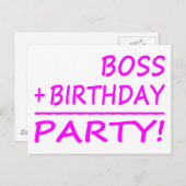 ボス誕生日:ボス+誕生日=パーティー インビテーションポストカード (正面/裏面)