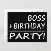 ボス誕生日:ボス+誕生日=パーティー インビテーションポストカード (正面/裏面)