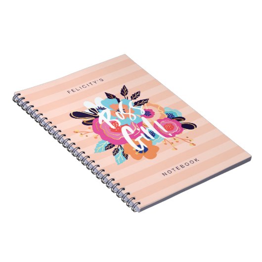 ボス | トレンディーはっきりした花模様&赤面ストライプの ノートブック (右側)