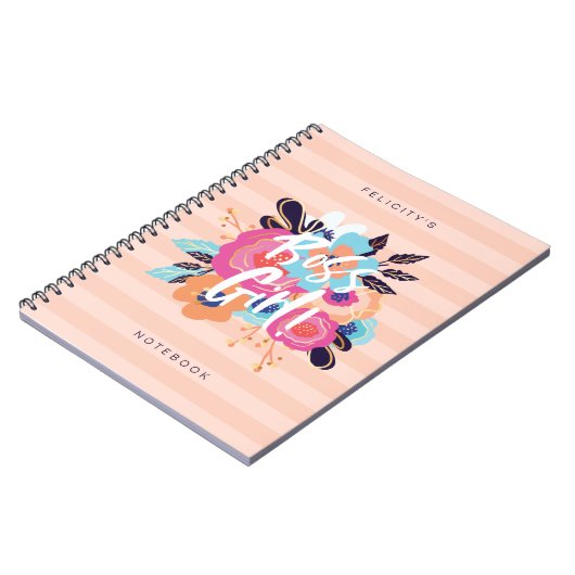 ボス | トレンディーはっきりした花模様&赤面ストライプの ノートブック (左側)