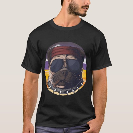 ボス・ドッグ - 反逆者パグのイラスト Tシャツ (正面)