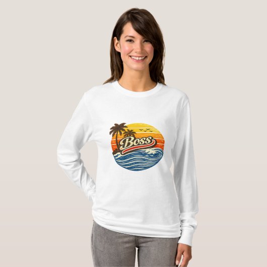 ボス レトロ サンセット デザイン Tシャツ (正面フル)