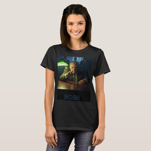 ボスw文字ウィメンズブラックTシャツ Tシャツ (正面フル)
