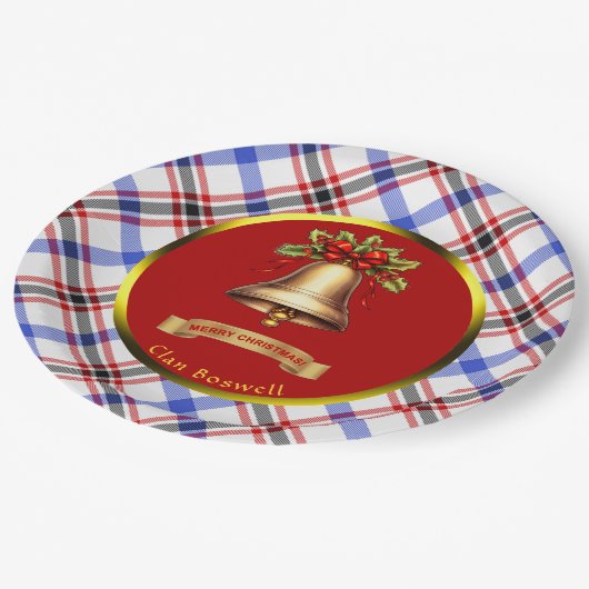 ボズウェルタータンチェックパーソナライズされたクリスマス ペーパープレート (アングル)